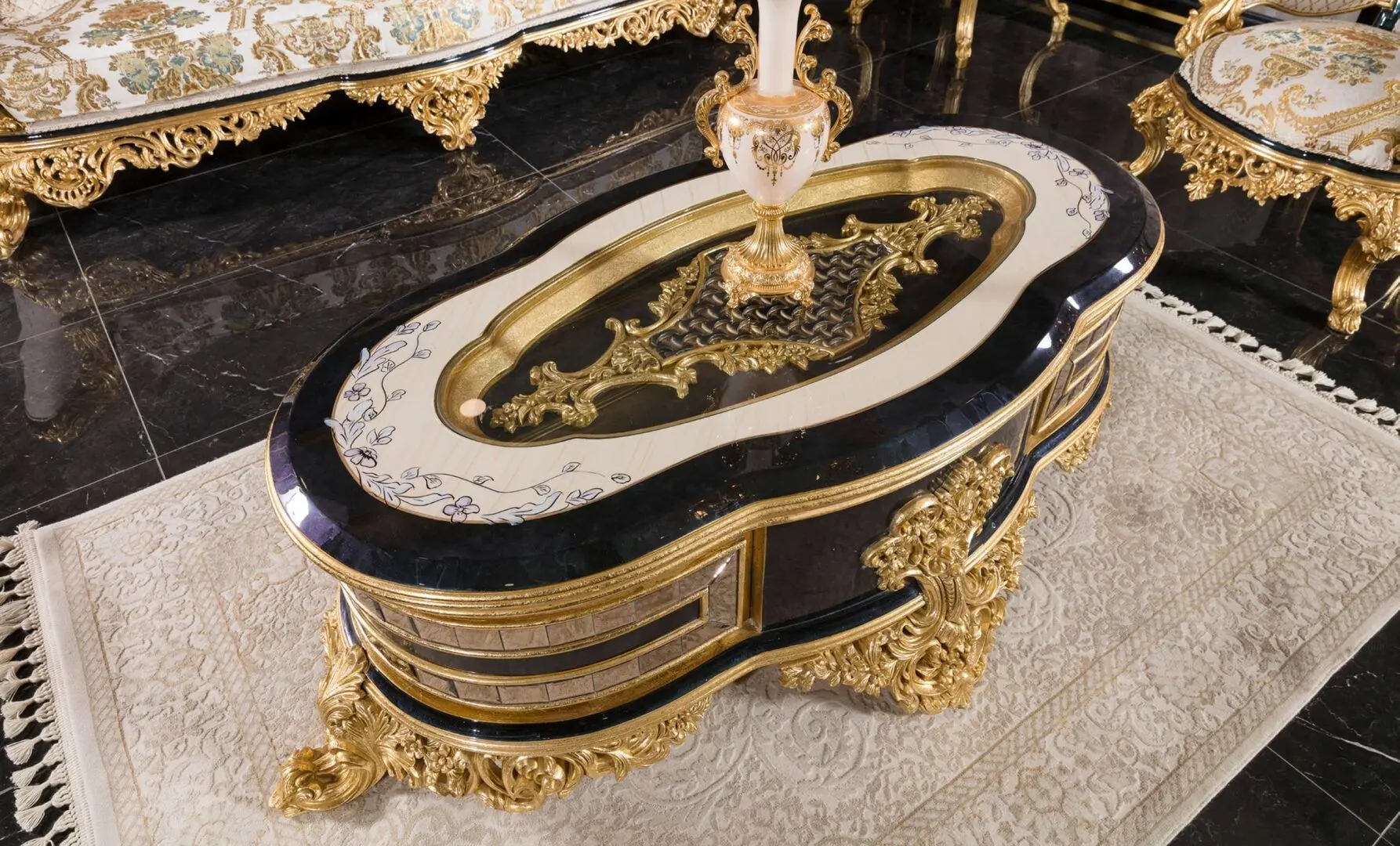 Living Charme&Luxe Furniture Zeren B №9 (Dark Blue/Cream/Gold)