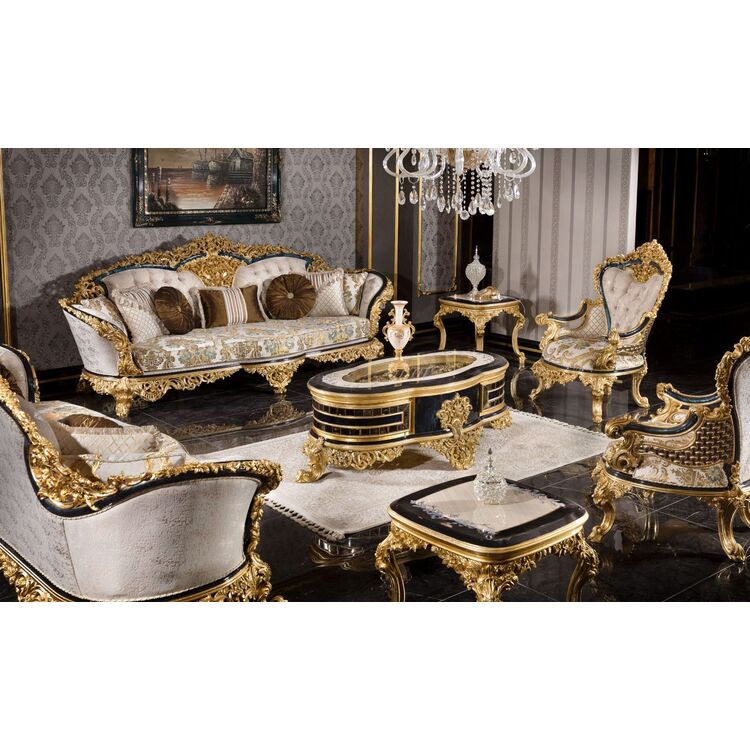 Гостиная Charme&Luxe Furniture Zeren B Nr.9 (Dark Blue/Cream/Gold)