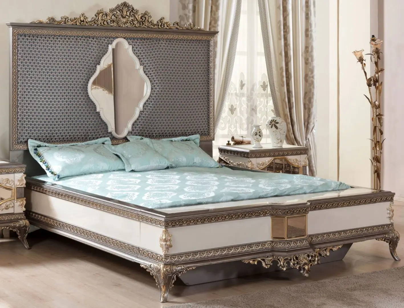 Dormitor Charme&Luxe Furniture Lotus №5 (Gray/Gold/Brown)