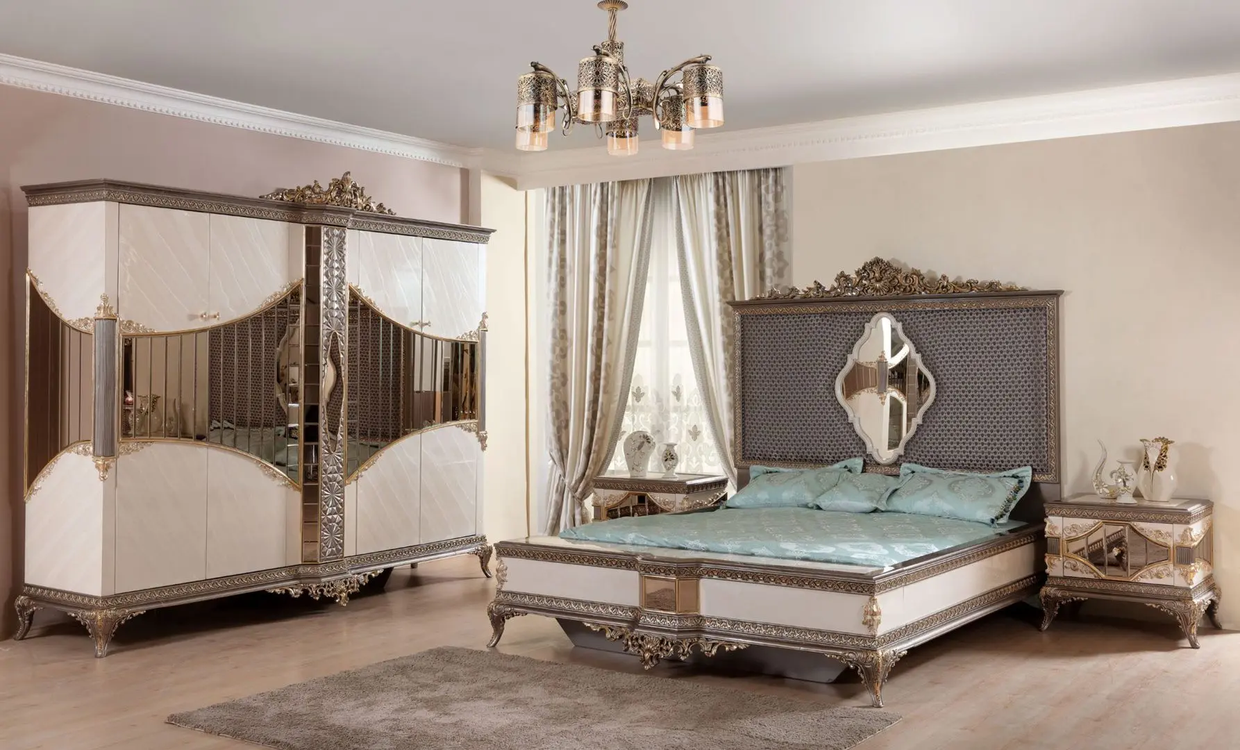 Dormitor Charme&Luxe Furniture Lotus №5 (Gray/Gold/Brown)