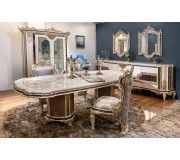 Set de mobilier pentru sufragerie Charme&Luxe Furniture Basak №10 (Beige Marble/Gold/Gray)