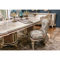 Set de mobilier pentru sufragerie Charme&Luxe Furniture Basak №10 (Beige Marble/Gold/Gray) Thumb