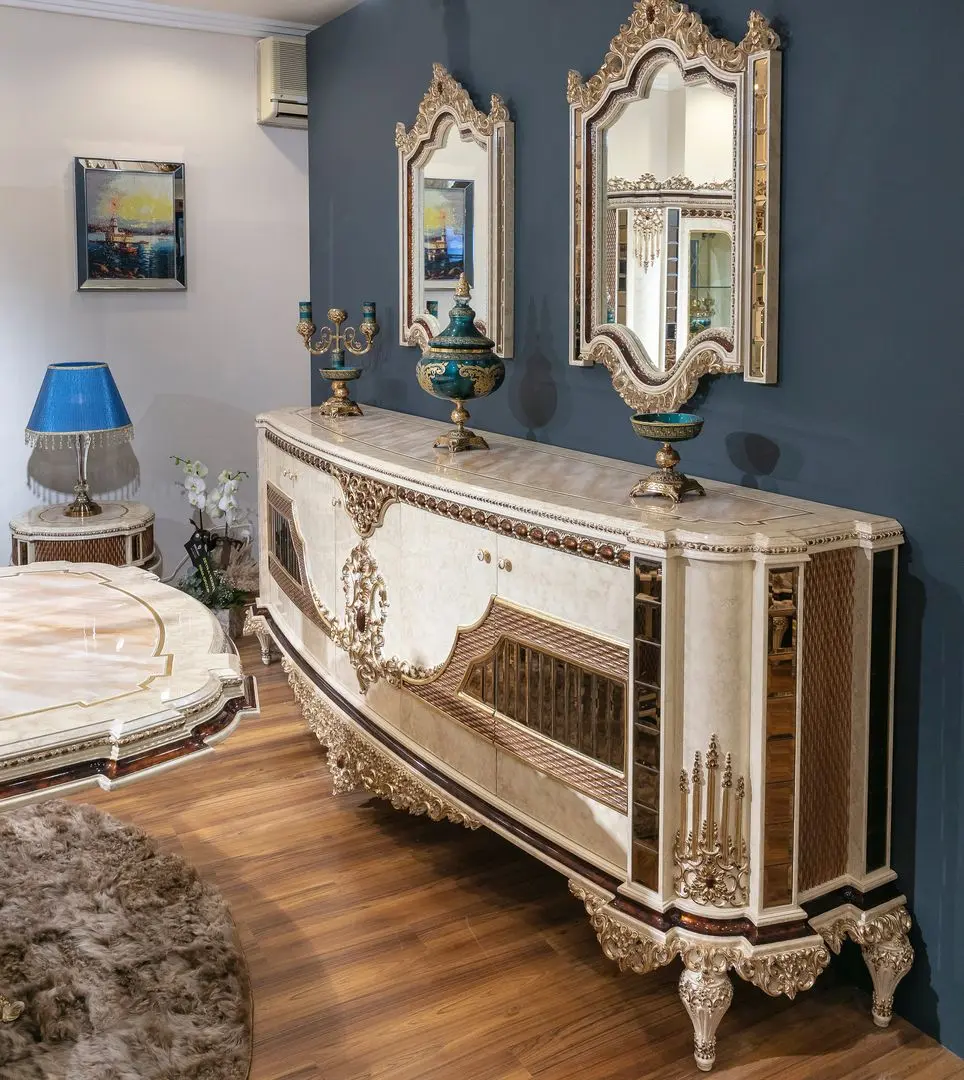 Set de mobilier pentru sufragerie Charme&Luxe Furniture Basak №10 (Beige Marble/Gold/Gray)