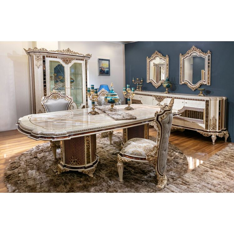 Комплект мебели для столовой Charme&Luxe Furniture Basak Nr.10 (Beige Marble/Gold/Gray)