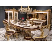 Set de mobilier pentru sufragerie Charme&Luxe Furniture Estelya №10 (Beige Marble/Gold/Brown)