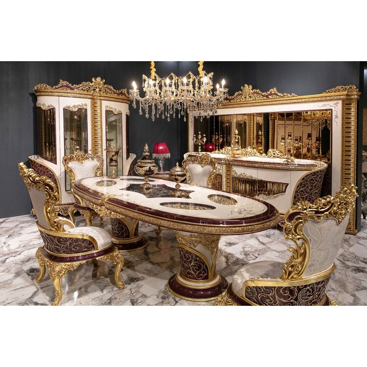 Комплект мебели для столовой Charme&Luxe Furniture Estelya Nr.10 (Beige Marble/Gold/Brown)