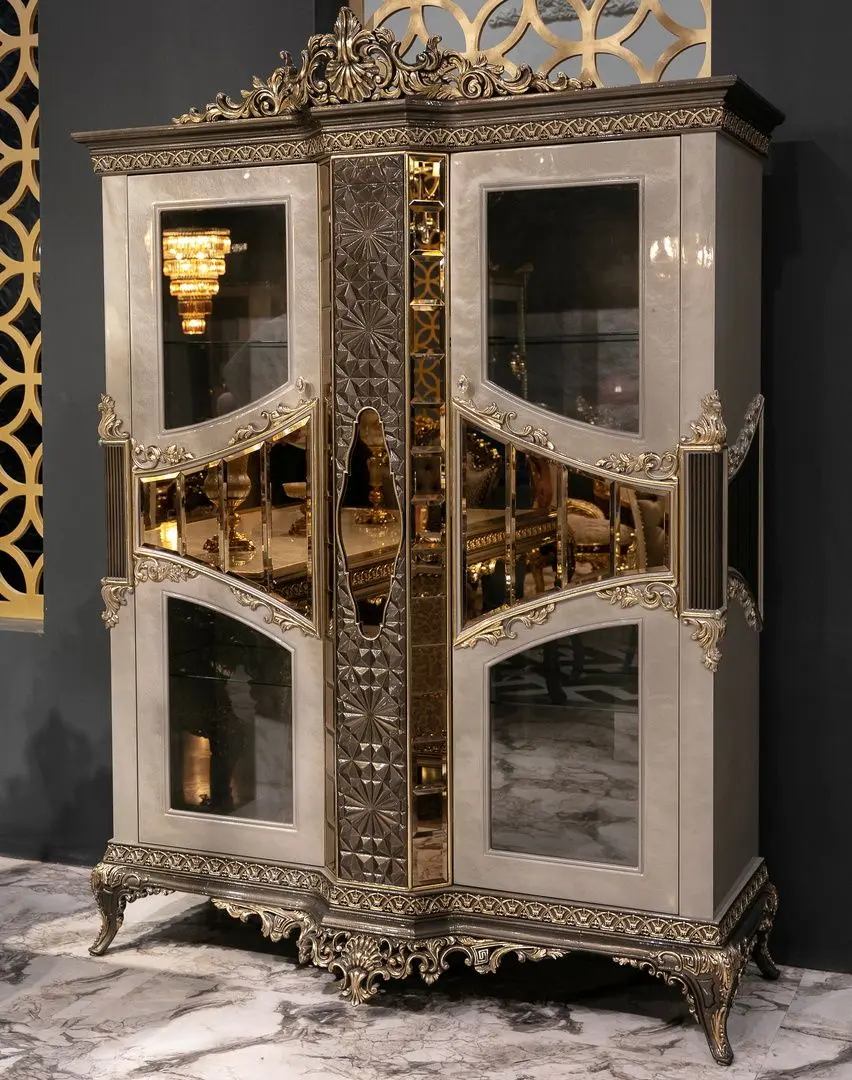 Set de mobilier pentru sufragerie Charme&Luxe Furniture Lotus №11 (Gray/Gold/Brown)