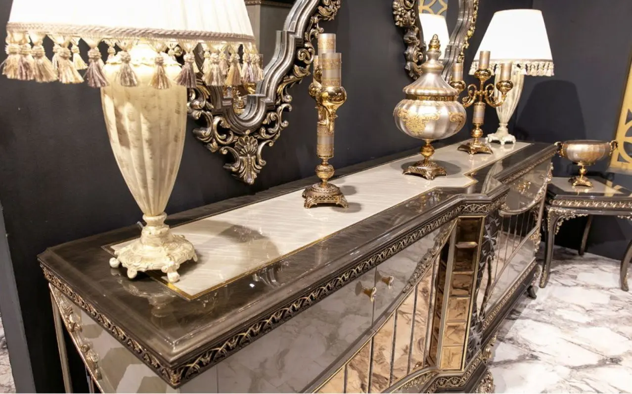 Set de mobilier pentru sufragerie Charme&Luxe Furniture Lotus №11 (Gray/Gold/Brown)