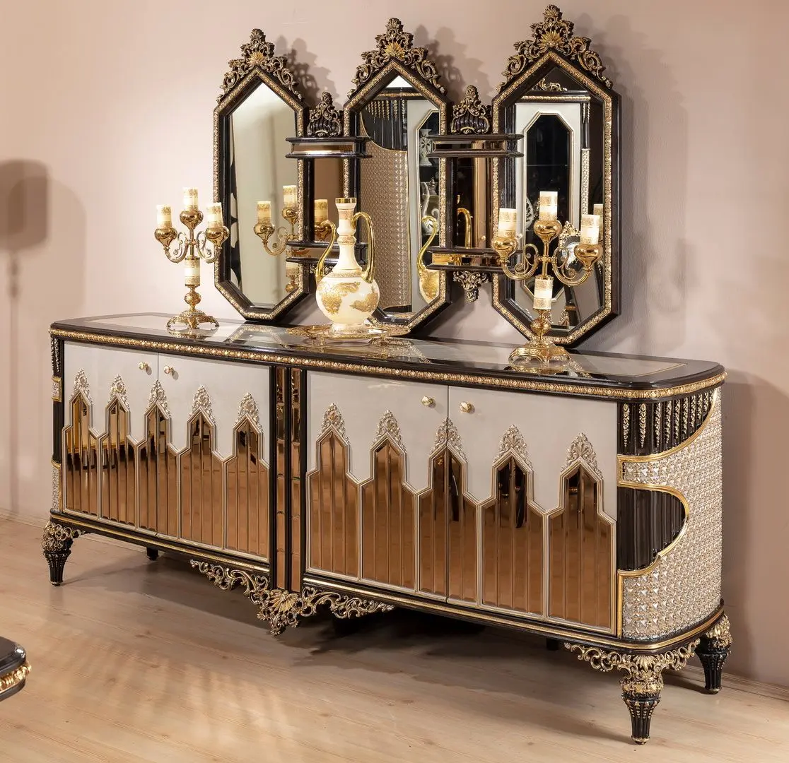 Set de mobilier pentru sufragerie Charme&Luxe Furniture Manolya №10 (Chocolate/Gold/Gray)