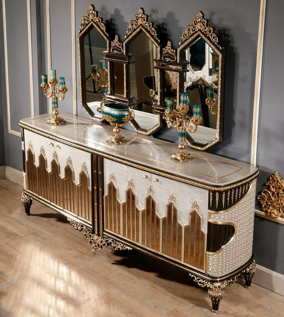 Set de mobilier pentru sufragerie Charme&Luxe Furniture Manolya №10 (Chocolate/Gold/Gray)