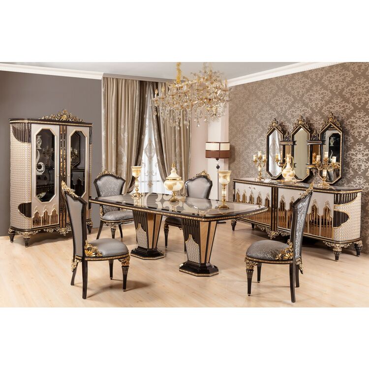 Комплект мебели для столовой Charme&Luxe Furniture Manolya Nr.10 (Chocolate/Gold/Gray)