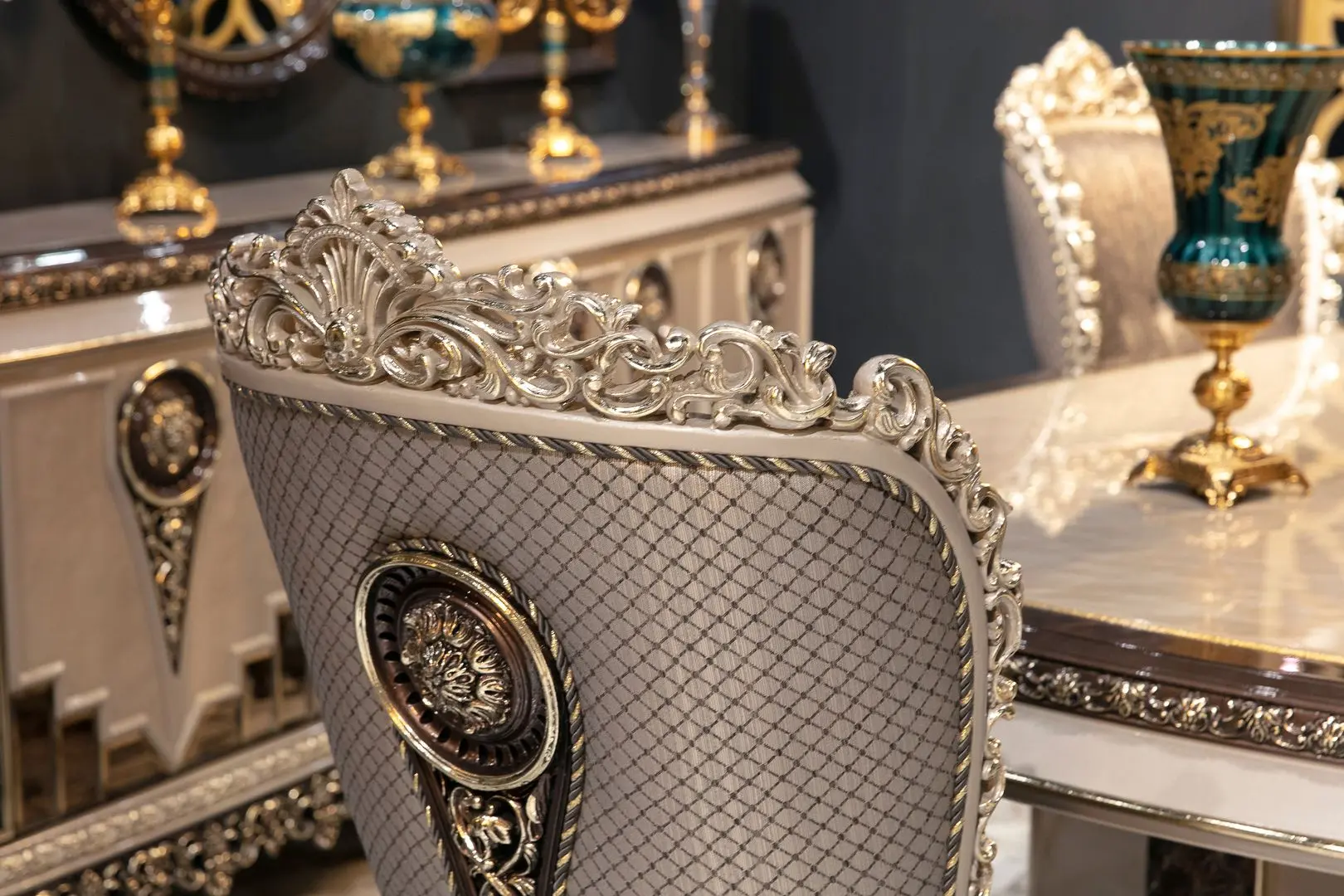 Set de mobilier pentru sufragerie Charme&Luxe Furniture Nida №12 (Gray/Gold/Brown)