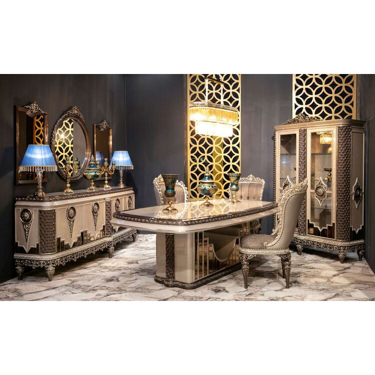 Комплект мебели для столовой Charme&Luxe Furniture Nida Nr.12 (Gray/Gold/Brown)