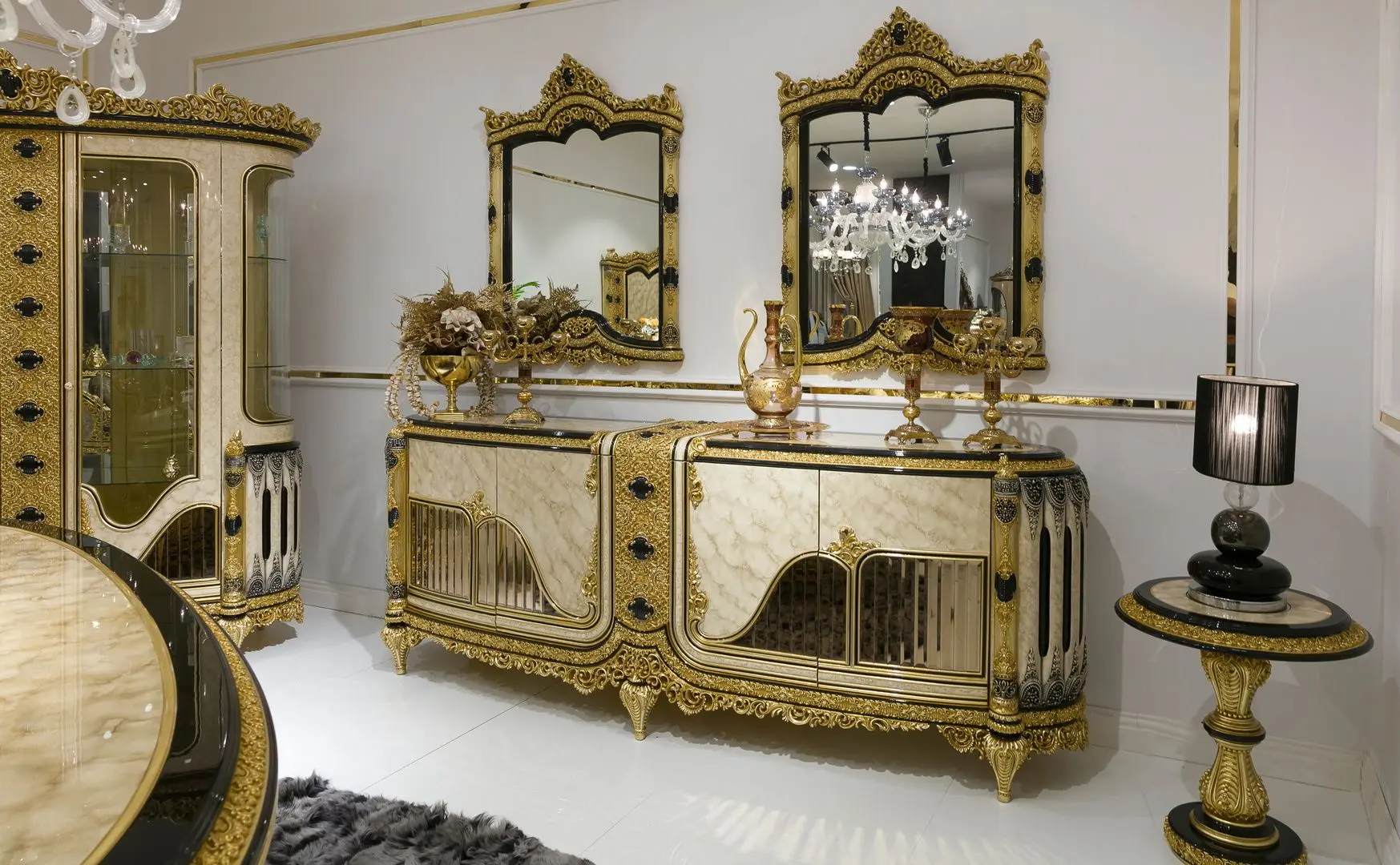 Set de mobilier pentru sufragerie Charme&Luxe Furniture Paris №11 (Gold/Gray-Beige/Black)