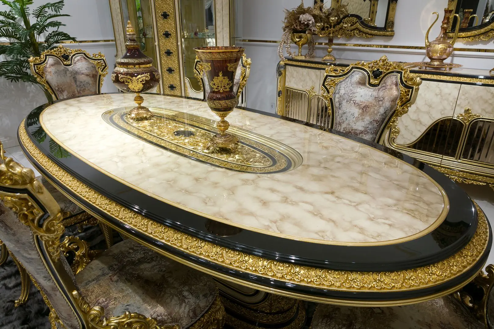 Set de mobilier pentru sufragerie Charme&Luxe Furniture Paris №11 (Gold/Gray-Beige/Black)