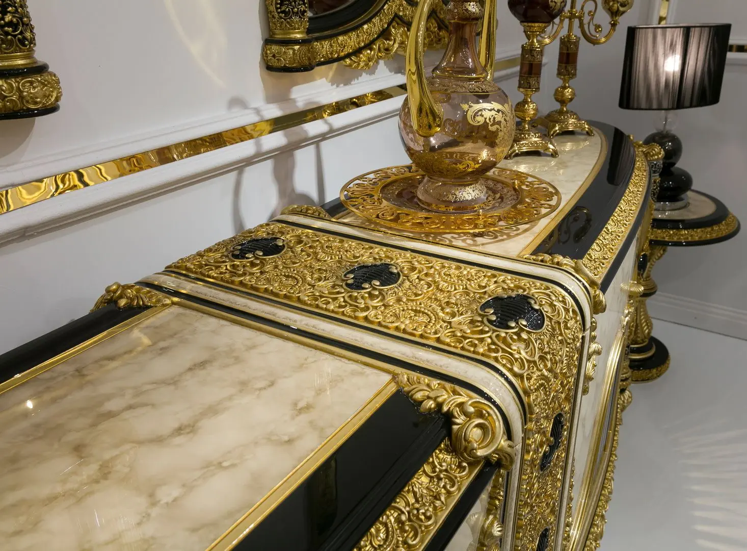 Set de mobilier pentru sufragerie Charme&Luxe Furniture Paris №11 (Gold/Gray-Beige/Black)