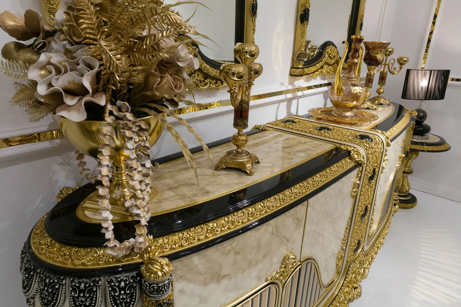 Set de mobilier pentru sufragerie Charme&Luxe Furniture Paris №11 (Gold/Gray-Beige/Black)