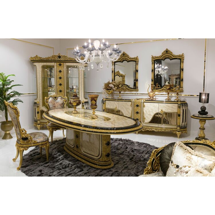 Комплект мебели для столовой Charme&Luxe Furniture Paris Nr.11 (Gold/Gray-Beige/Black)