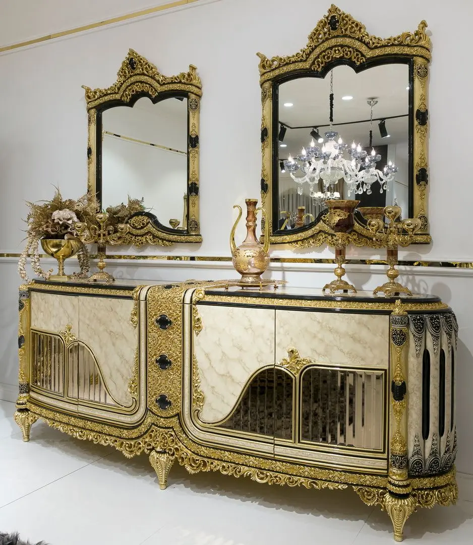 Set de mobilier pentru sufragerie Charme&Luxe Furniture Paris №11 (Gold/Gray-Beige/Black)