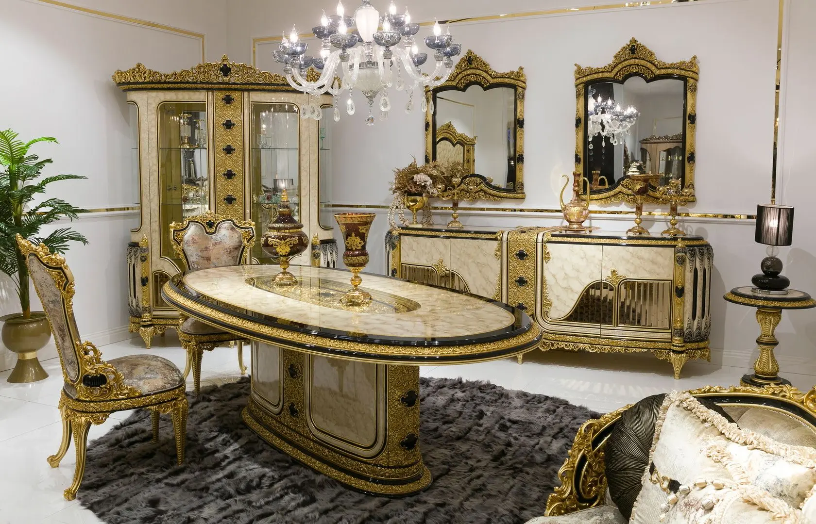 Set de mobilier pentru sufragerie Charme&Luxe Furniture Paris №11 (Gold/Gray-Beige/Black)