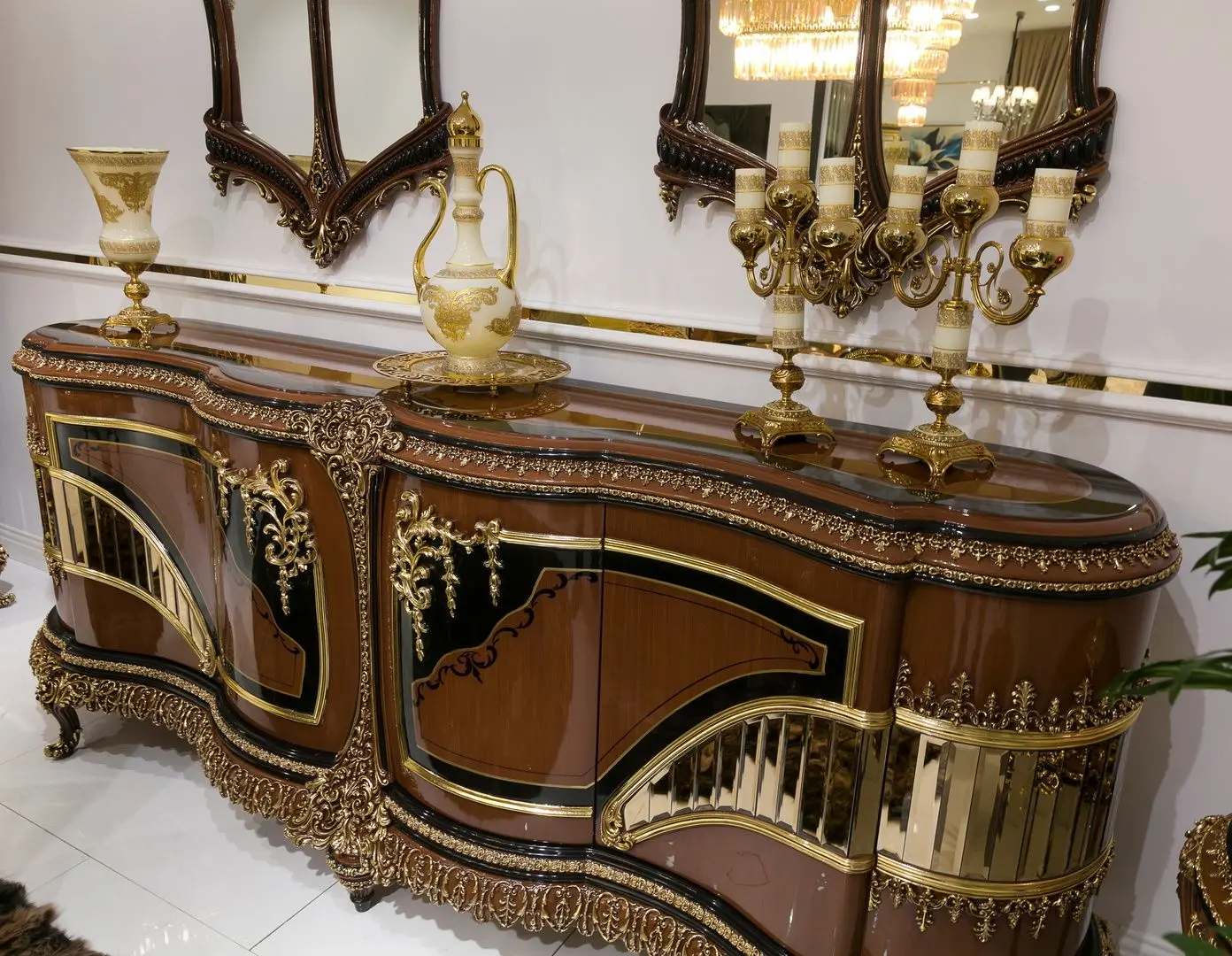 Set de mobilier pentru sufragerie Charme&Luxe Furniture Riva №11 (Brown/Gold/Cappuccino)