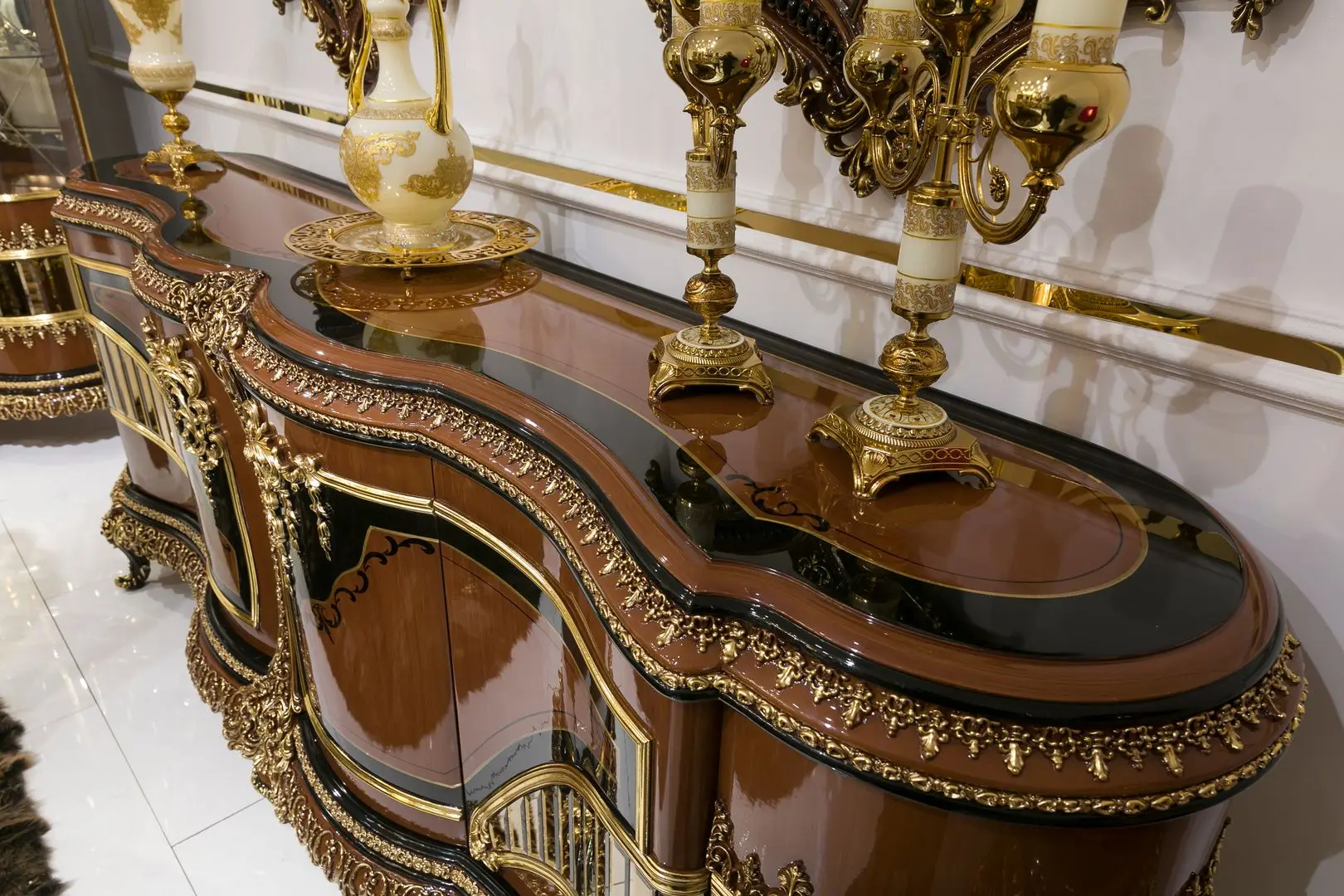 Set de mobilier pentru sufragerie Charme&Luxe Furniture Riva №11 (Brown/Gold/Cappuccino)