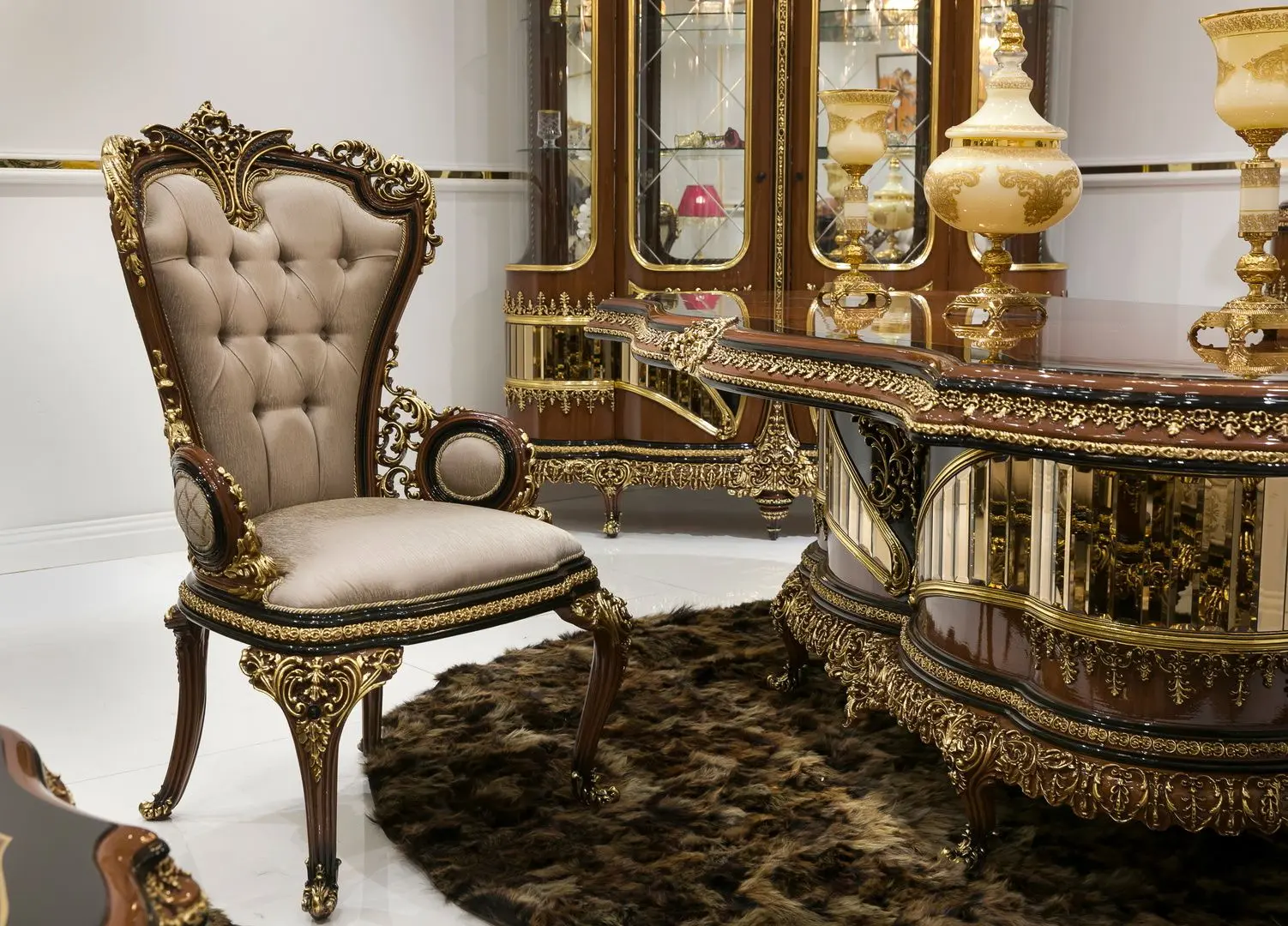 Set de mobilier pentru sufragerie Charme&Luxe Furniture Riva №11 (Brown/Gold/Cappuccino)
