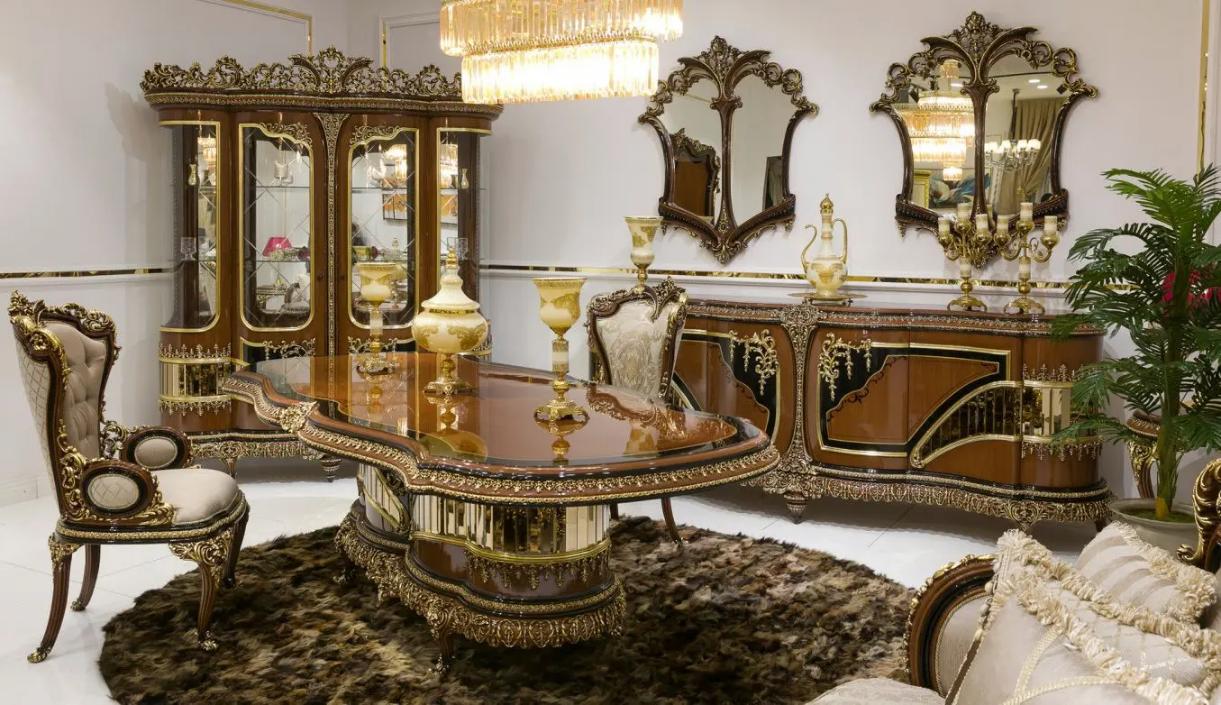 Set de mobilier pentru sufragerie Charme&Luxe Furniture Riva №11 (Brown/Gold/Cappuccino)