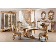 Set de mobilier pentru sufragerie Charme&Luxe Furniture Saltanat №11 (Beige Marble/Gold/Brown)