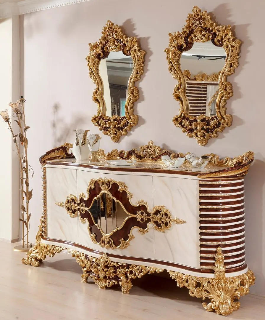 Set de mobilier pentru sufragerie Charme&Luxe Furniture Saltanat №11 (Beige Marble/Gold/Brown)