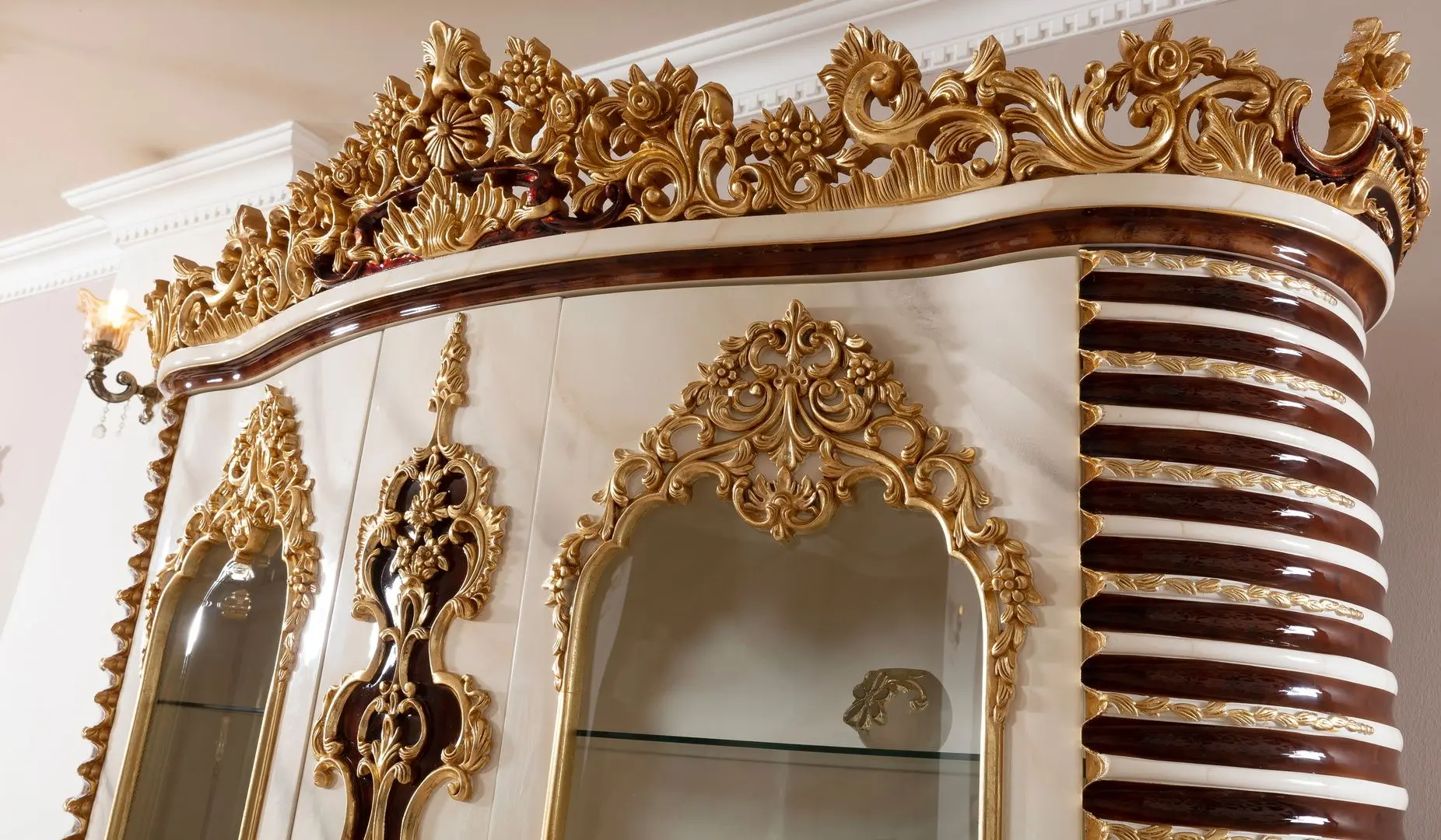 Set de mobilier pentru sufragerie Charme&Luxe Furniture Saltanat №11 (Beige Marble/Gold/Brown)