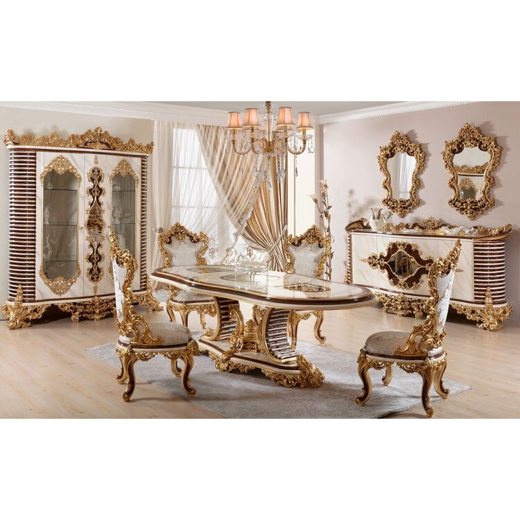 Комплект мебели для столовой Charme&Luxe Furniture Saltanat Nr.11 (Beige Marble/Gold/Brown)