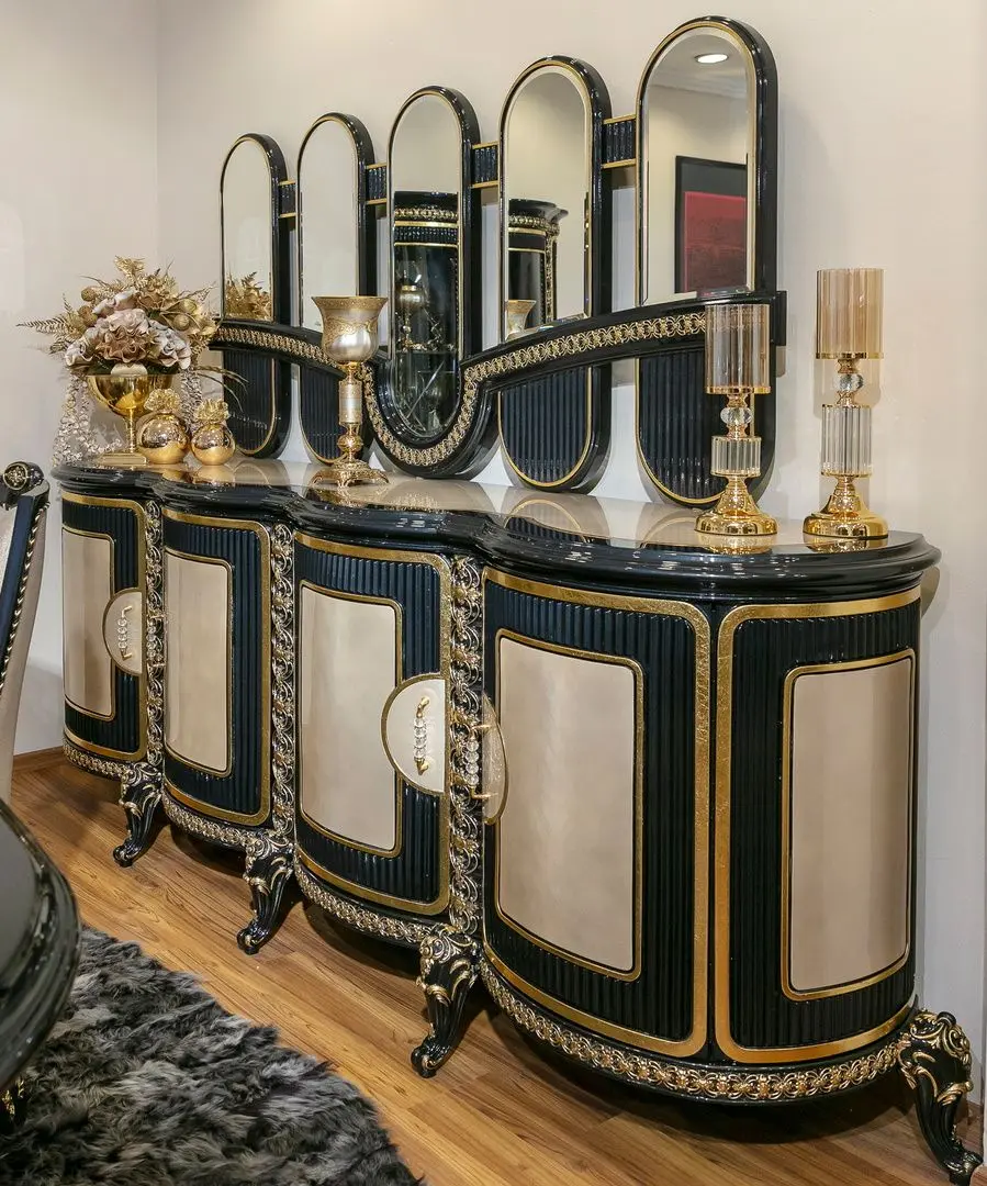 Set de mobilier pentru sufragerie Charme&Luxe Furniture Siyah Inci №10 (Black/Beige/Gold)