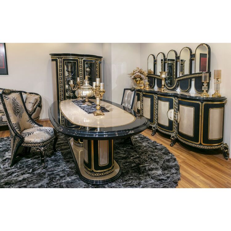 Комплект мебели для столовой Charme&Luxe Furniture Siyah Inci Nr.10 (Black/Beige/Gold)
