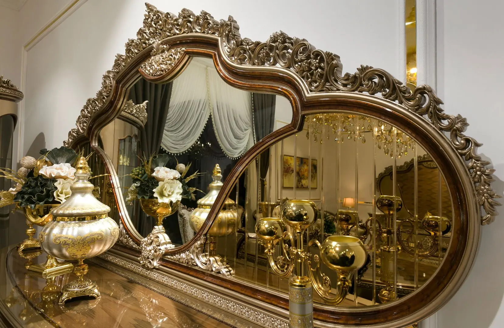 Set de mobilier pentru sufragerie Charme&Luxe Furniture Venedik №10 (Dark Cappuccino/Gold/Brown)