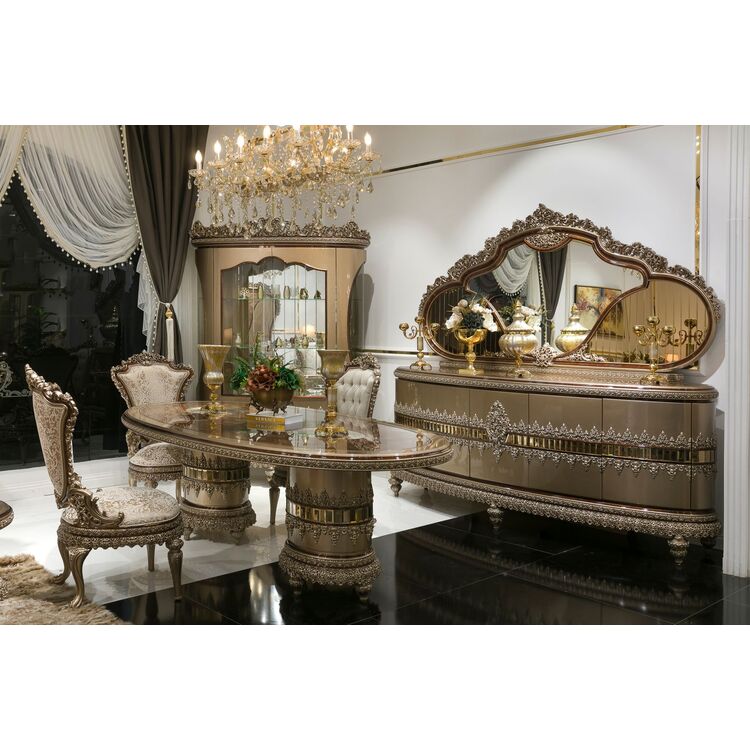 Комплект мебели для столовой Charme&Luxe Furniture Venedik Nr.10 (Dark Cappuccino/Gold/Brown)