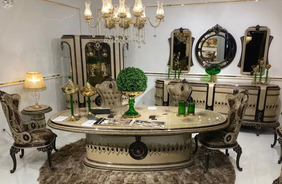 Set de mobilier pentru sufragerie Charme&Luxe Furniture Versace №12 (Cappuccino/Gold/Dark Brown)