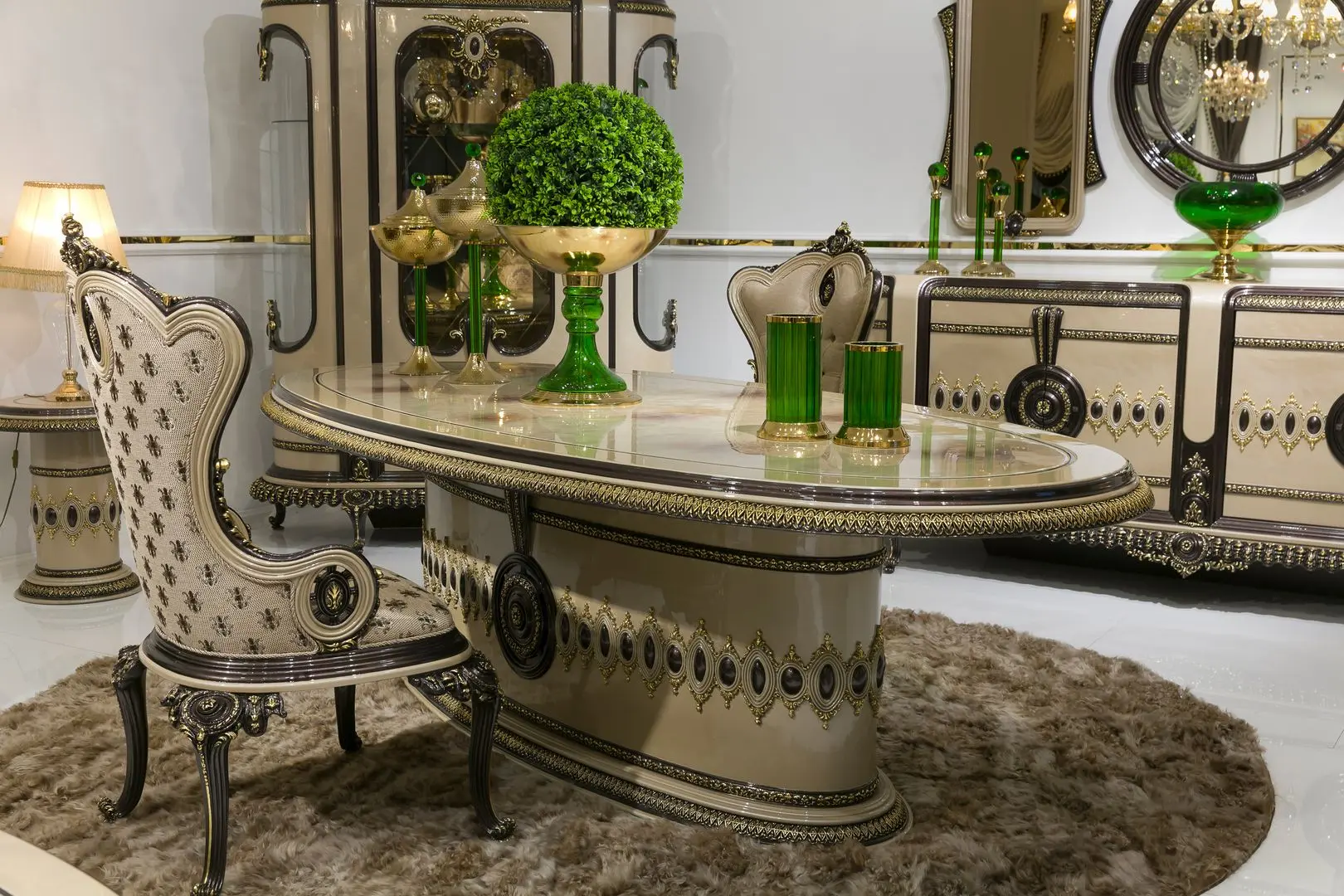 Set de mobilier pentru sufragerie Charme&Luxe Furniture Versace №12 (Cappuccino/Gold/Dark Brown)