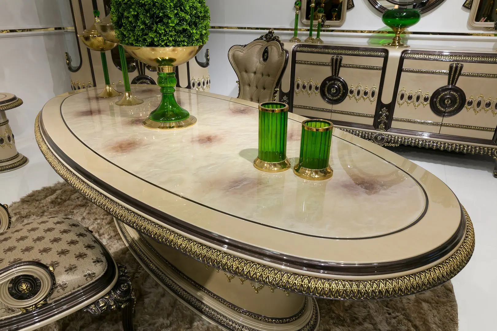 Set de mobilier pentru sufragerie Charme&Luxe Furniture Versace №12 (Cappuccino/Gold/Dark Brown)