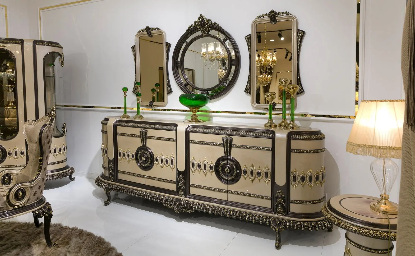 Set de mobilier pentru sufragerie Charme&Luxe Furniture Versace №12 (Cappuccino/Gold/Dark Brown)