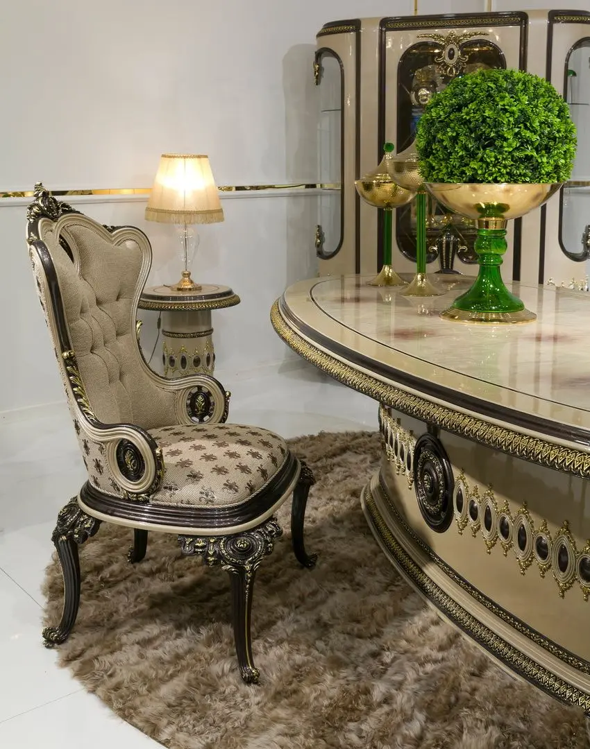 Set de mobilier pentru sufragerie Charme&Luxe Furniture Versace №12 (Cappuccino/Gold/Dark Brown)
