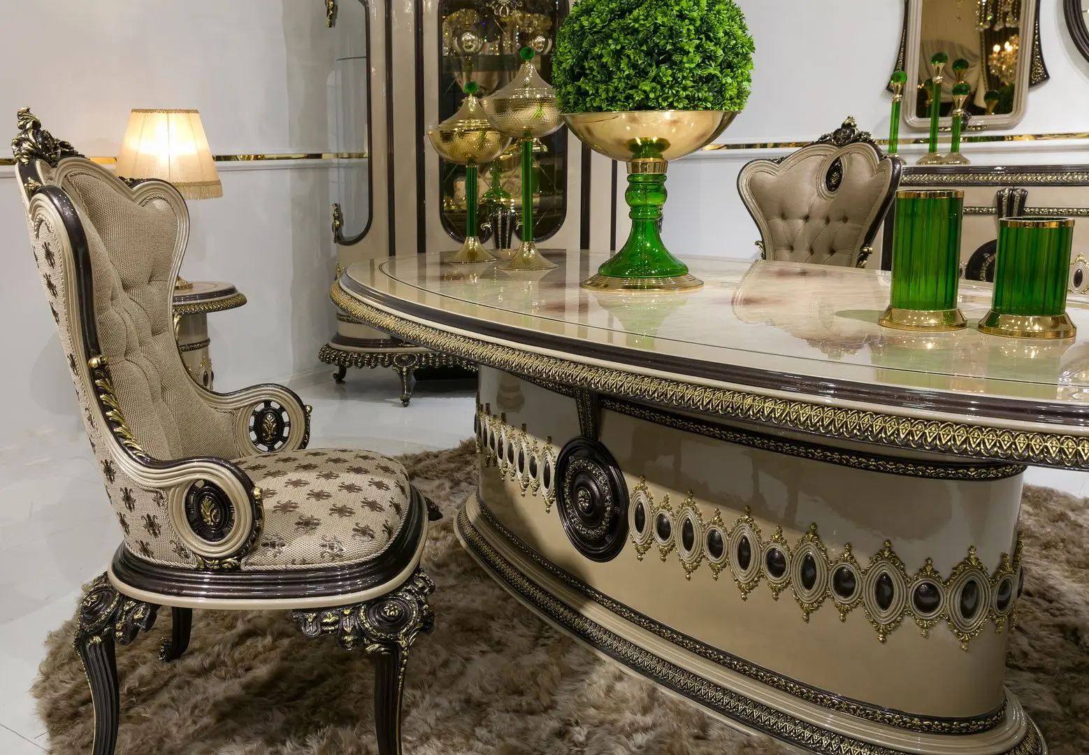 Set de mobilier pentru sufragerie Charme&Luxe Furniture Versace №12 (Cappuccino/Gold/Dark Brown)