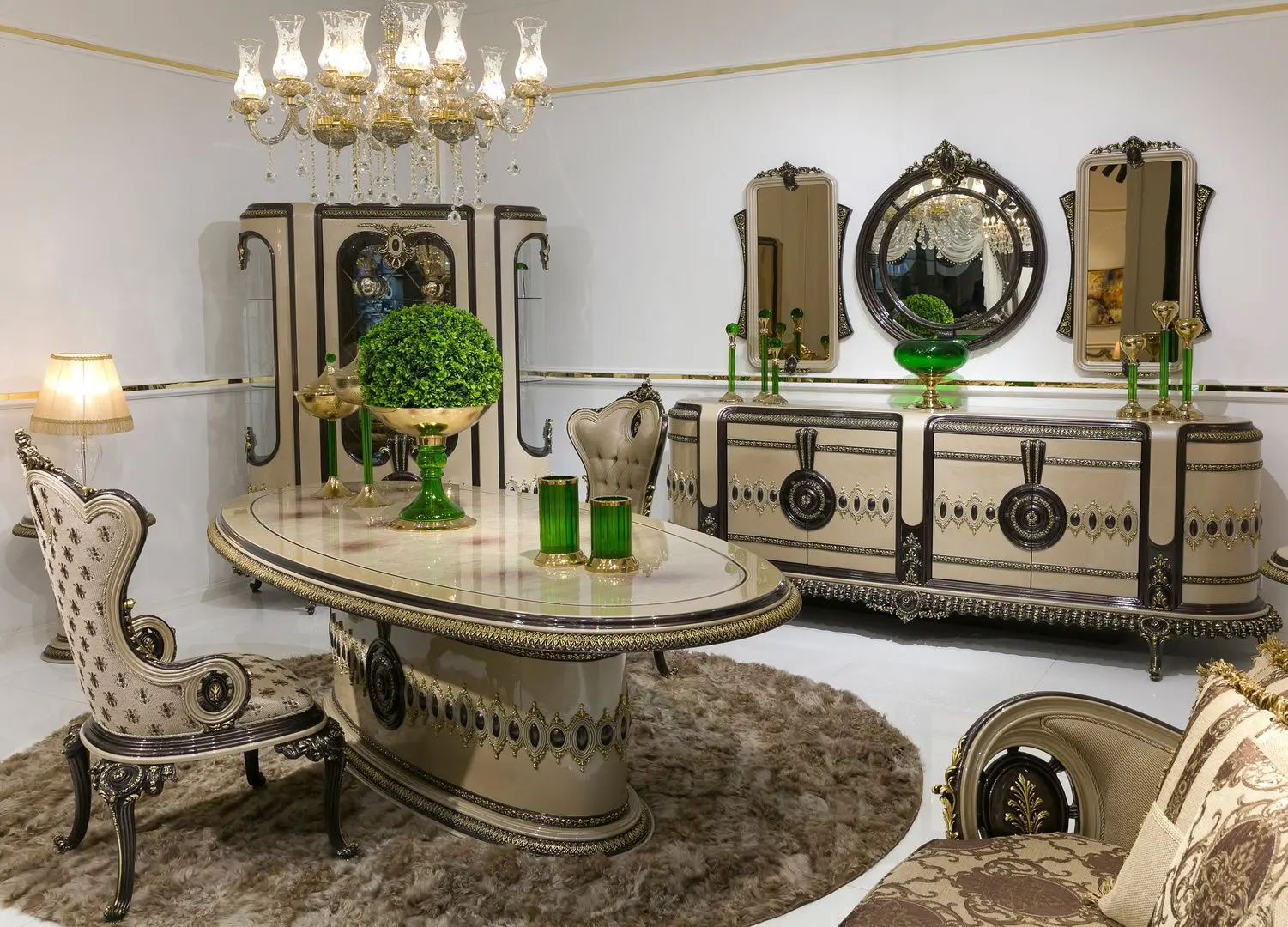 Set de mobilier pentru sufragerie Charme&Luxe Furniture Versace №12 (Cappuccino/Gold/Dark Brown)