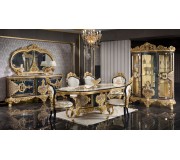 Set de mobilier pentru sufragerie Charme&Luxe Furniture Zeren B №10 (Dark Blue/Cream/Gold)