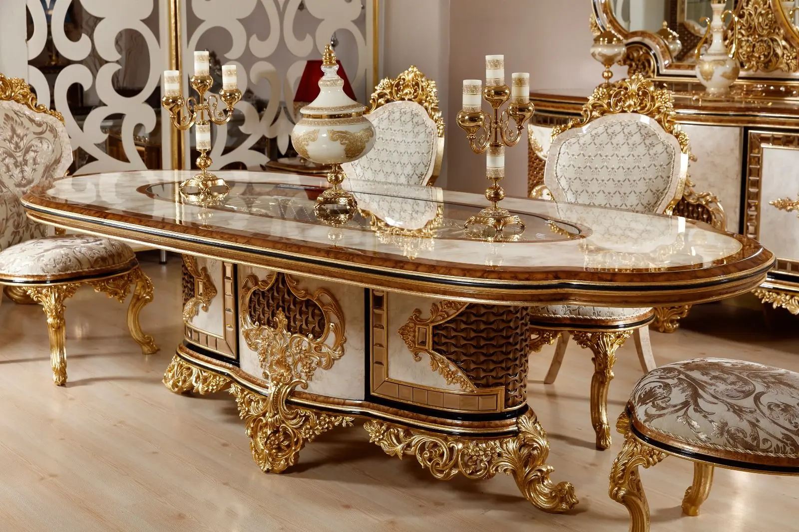 Set de mobilier pentru sufragerie Charme&Luxe Furniture Zeren G №10 (Cream/Gold/Brown)