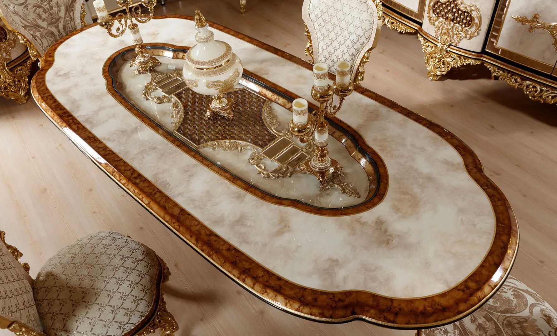 Set de mobilier pentru sufragerie Charme&Luxe Furniture Zeren G №10 (Cream/Gold/Brown)