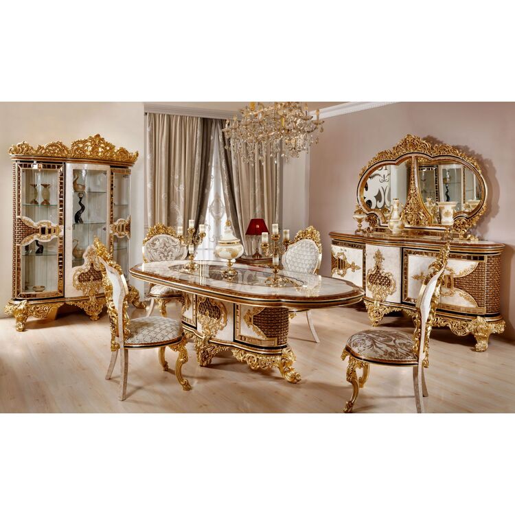 Комплект мебели для столовой Charme&Luxe Furniture Zeren G Nr.10 (Cream/Gold/Brown)