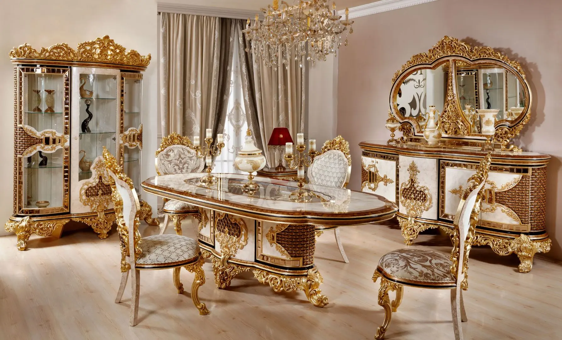 Set de mobilier pentru sufragerie Charme&Luxe Furniture Zeren G №10 (Cream/Gold/Brown)