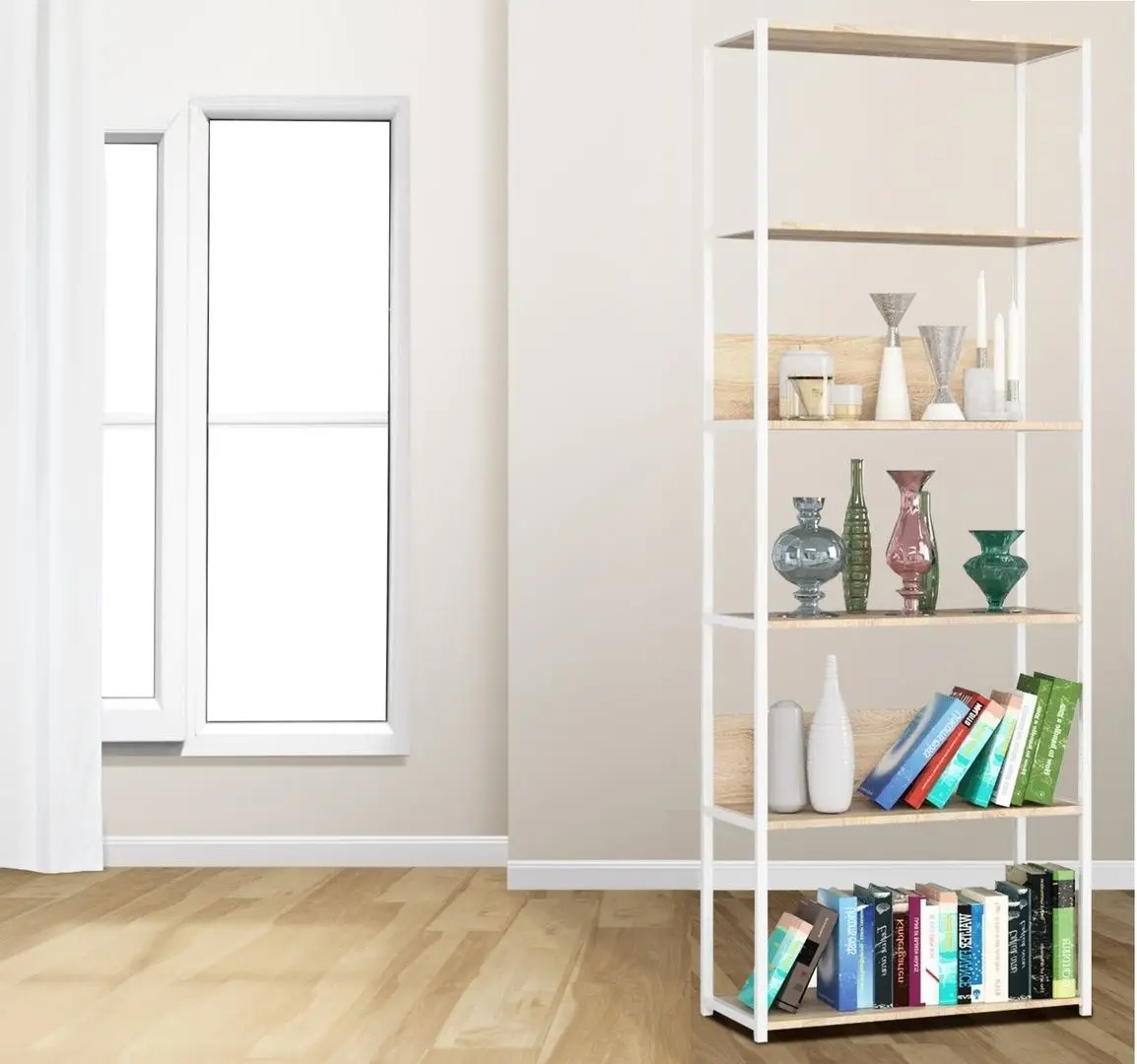 Etajera Akord Loft 70 6P (White/Sonoma Oak)