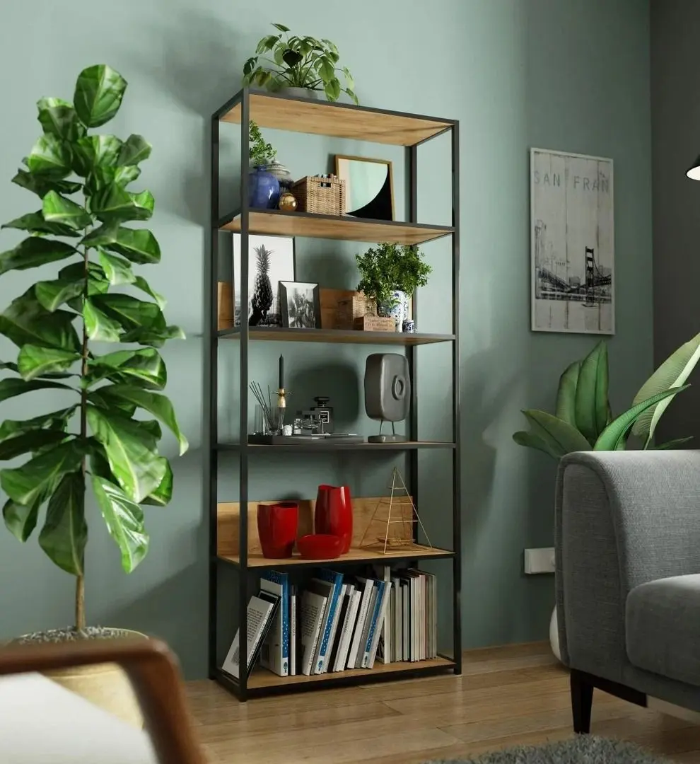 Стеллаж Akord Loft 80 6P (Black/Craft Oak)